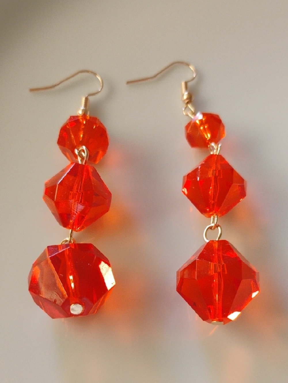 Orange Lucite Bead Drop Earings Handcrafted